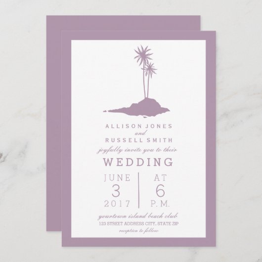 Modern Island Beach bruiloft uitnodiging - Violet (Voorkant / Achterkant)