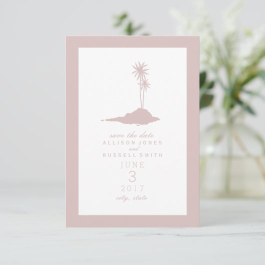 Modern Island Beach Wedding Save the Date - Blush (Staand voorkant)