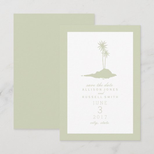 Modern Island Beach Wedding Save the Date - Green (Voorkant / Achterkant)