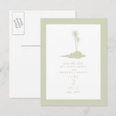 Modern Island Beach Wedding Save the Date - Green Aankondigingskaart (Voorkant / Achterkant)