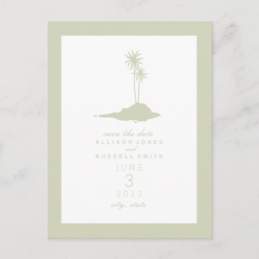 Modern Island Beach Wedding Save the Date - Green Aankondigingskaart (Voorkant)