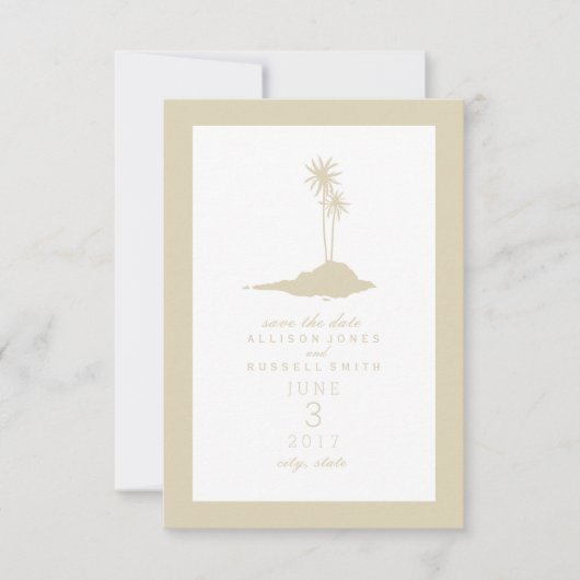 Modern Island Beach Wedding Save the Date - Sand (Voorkant)
