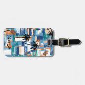 Modern Island Tropical Check Blauw Wit Bagagelabel (Voorkant horizontaal)
