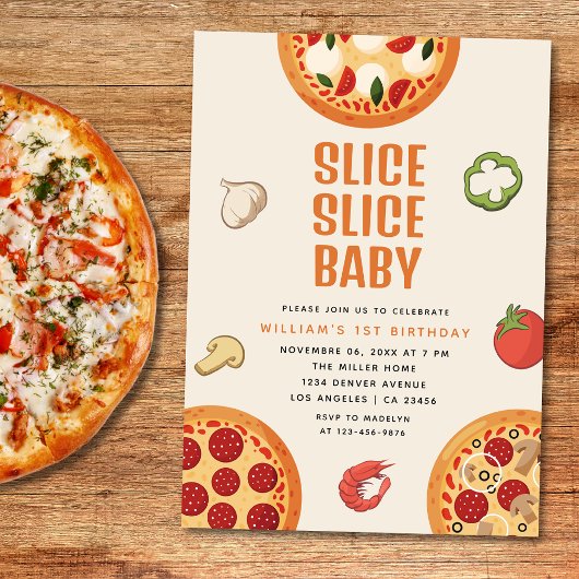 Modern Italiaans Slice Baby Pizza 1e Verjaardag Kaart