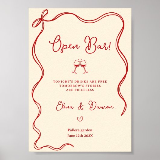 Modern Italian Open Bar Wedding Sign Poster (Voorkant)