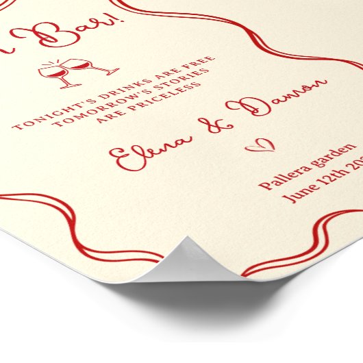 Modern Italian Open Bar Wedding Sign Poster (Hoek)
