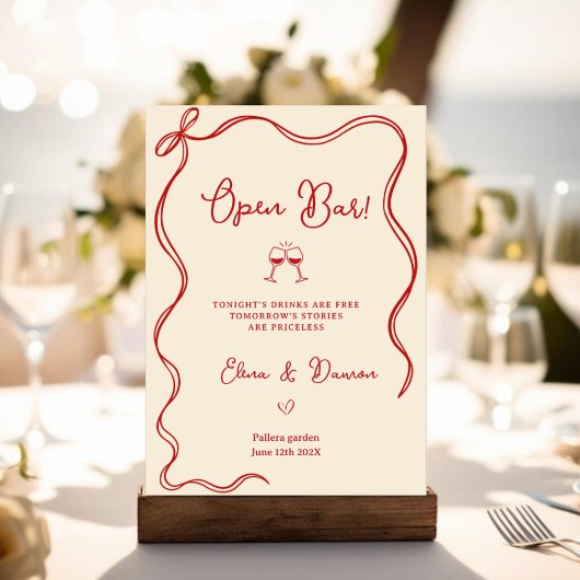 Modern Italian Open Bar Wedding Sign Poster