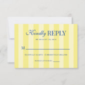 Modern Italian Striped Blue & Yellow Wedding RSVP Kaartje (Voorkant)