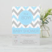 Modern 'It's a Boy' Blue/Grey Chevron Baby shower Kaart (Staand voorkant)