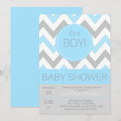 Modern 'It's a Boy' Blue/Grey Chevron Baby shower Kaart (Voorkant / Achterkant)