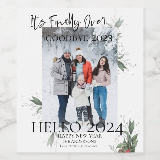 Modern Its Finally Over Hello 2021 Happy New Year Wijn Etiket (Enkel label)