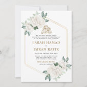 Modern Ivoor Bloemen Lijst Islamitisch Moslim Brui Kaart (Voorkant)
