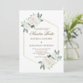 Modern Ivoor Bloemen Nuestra Boda Spaans Bruiloft Kaart (Staand voorkant)