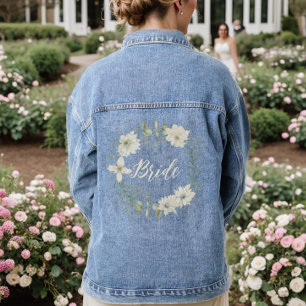 Modern Ivoor Bloemen Script Gepersonaliseerde brui Denim Jacket