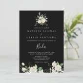 Modern Ivoor Bloemen Spaans voor & achter bruiloft Kaart (Staand voorkant)