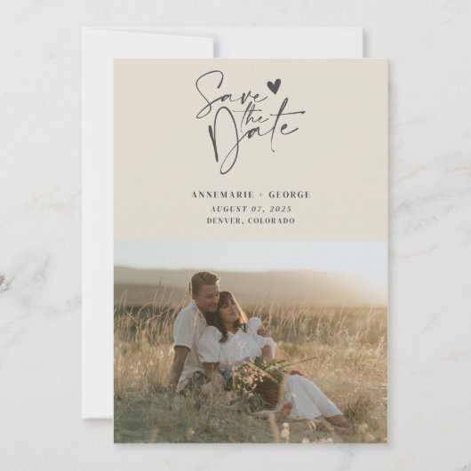 Modern Ivoor Calligrafie Script Foto Save The Date (Voorkant)