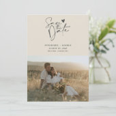 Modern Ivoor Calligrafie Script Foto Save The Date (Staand voorkant)
