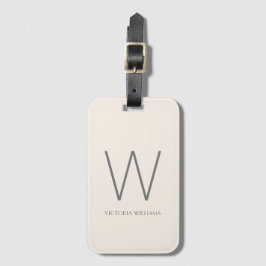 Modern ivoor en grijs minimalistisch monogram bagagelabel