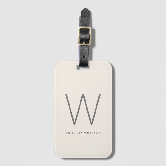 Modern ivoor en grijs minimalistisch monogram bagagelabel (Voorkant (verticaal))