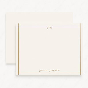 Modern ivoor en kastanje bruin monogram briefkaart