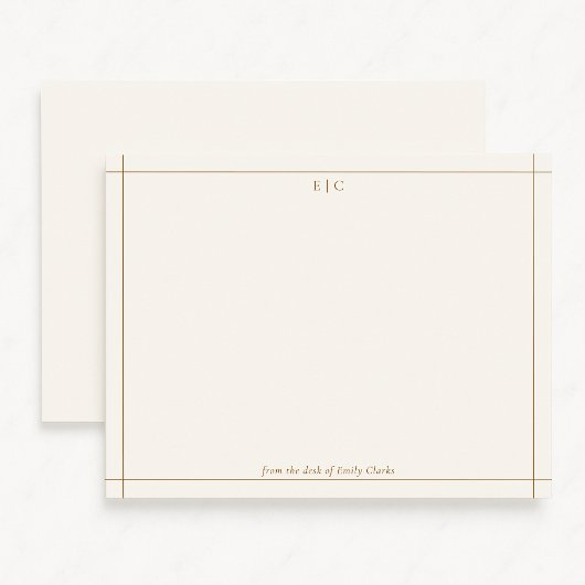 Modern ivoor en kastanje bruin monogram briefkaart