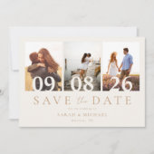 Modern Ivoor en Tan 3 Photo Collage Wedding Save The Date (Voorkant)
