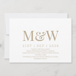 Modern Ivoor Goud Monogram Bruiloft Kaart