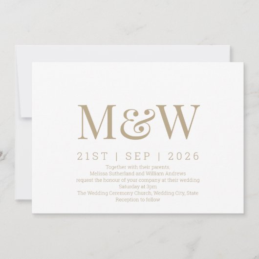 Modern Ivoor Goud Monogram Bruiloft Kaart (Voorkant)
