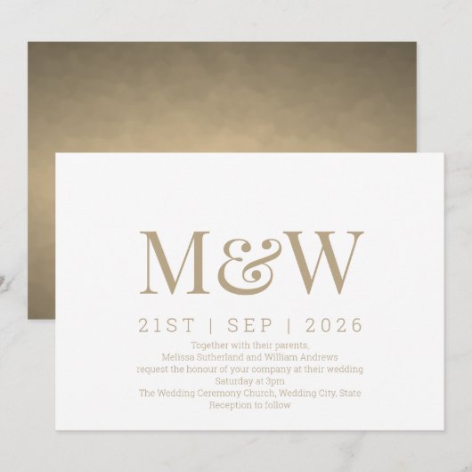 Modern Ivoor Goud Monogram Bruiloft Kaart (Voorkant / Achterkant)