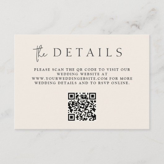 Modern ivoor Minimal Monogram QR Code Details Informatiekaartje (Voorkant)