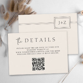 Modern ivoor Minimal Monogram QR Code Details Informatiekaartje