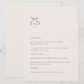 Modern Ivoor Monogrammed Bruiloft Menu (Voorkant / Achterkant)