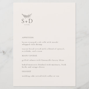 Modern Ivoor Monogrammed Bruiloft Menu