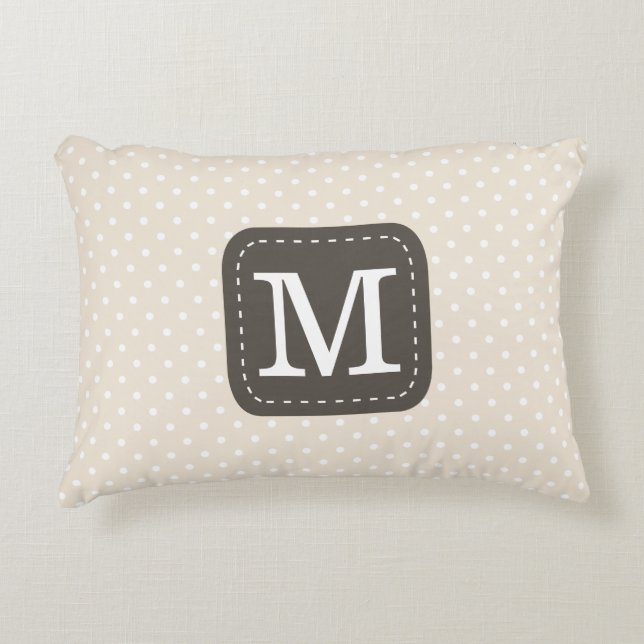 Modern ivoor Polka Dots gepersonaliseerd monogram Accent Kussen (Voorkant)