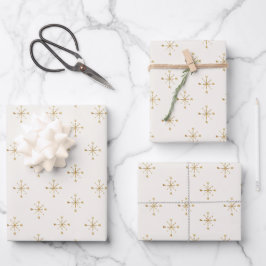 Modern Ivoor Wit | Gold Snow Star Kerstmis Inpakpapier Vel