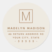 Modern ivoorkleurig monogram retouradres ronde sticker (Voorkant)