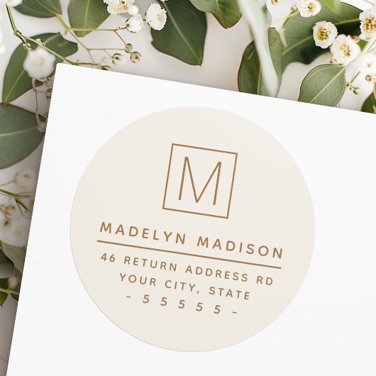 Modern ivoorkleurig monogram retouradres ronde sticker