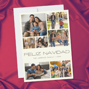 Modern Ivory 7 Foto Collage Feliz Navidad Feestdagenkaart