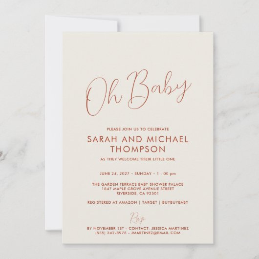 Modern ivory Baby Shower Elegant Script Kaart (Voorkant)