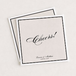 Modern Ivory Black Border  Cheers! Wedding  Servet