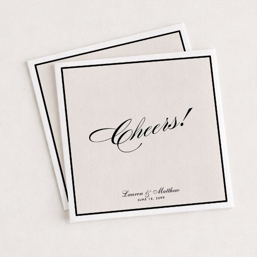 Modern Ivory Black Border  Cheers! Wedding  Servet