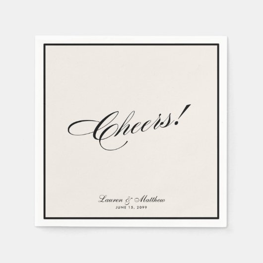 Modern Ivory Black Border Cheers! Wedding Servet (Voorkant)