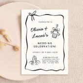 Modern Ivory & Black Hand-Drawn Wedding Kaart