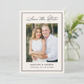 Modern Ivory Border Script Photo Wedding Save The Date (Staand voorkant)