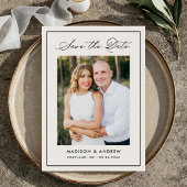 Modern Ivory Border Script Photo Wedding Save The Date
