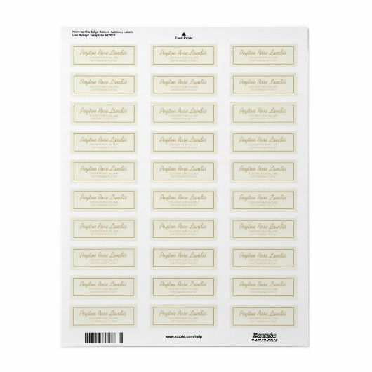 Modern ivory Cream Gold Script Etiket (Full Sheet)