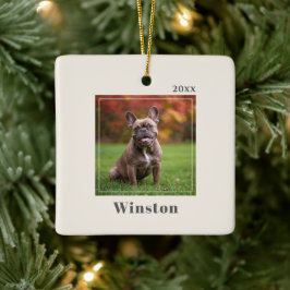 Modern Ivory Custom Pet Name Photo Keramisch Ornament