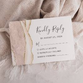 Modern Ivory Gold Agate Wedding RSVP Kaartje