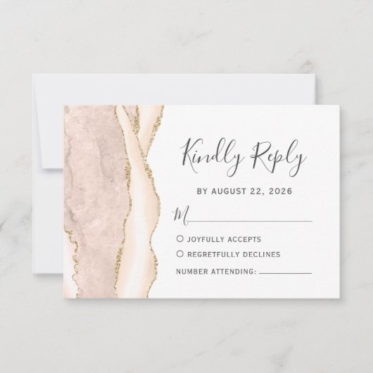 Modern Ivory Gold Agate Wedding RSVP Kaartje (Voorkant)