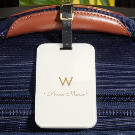 Modern Ivory Gold minimalistisch monogram Bagagelabel (Voorkant Insitu 2)